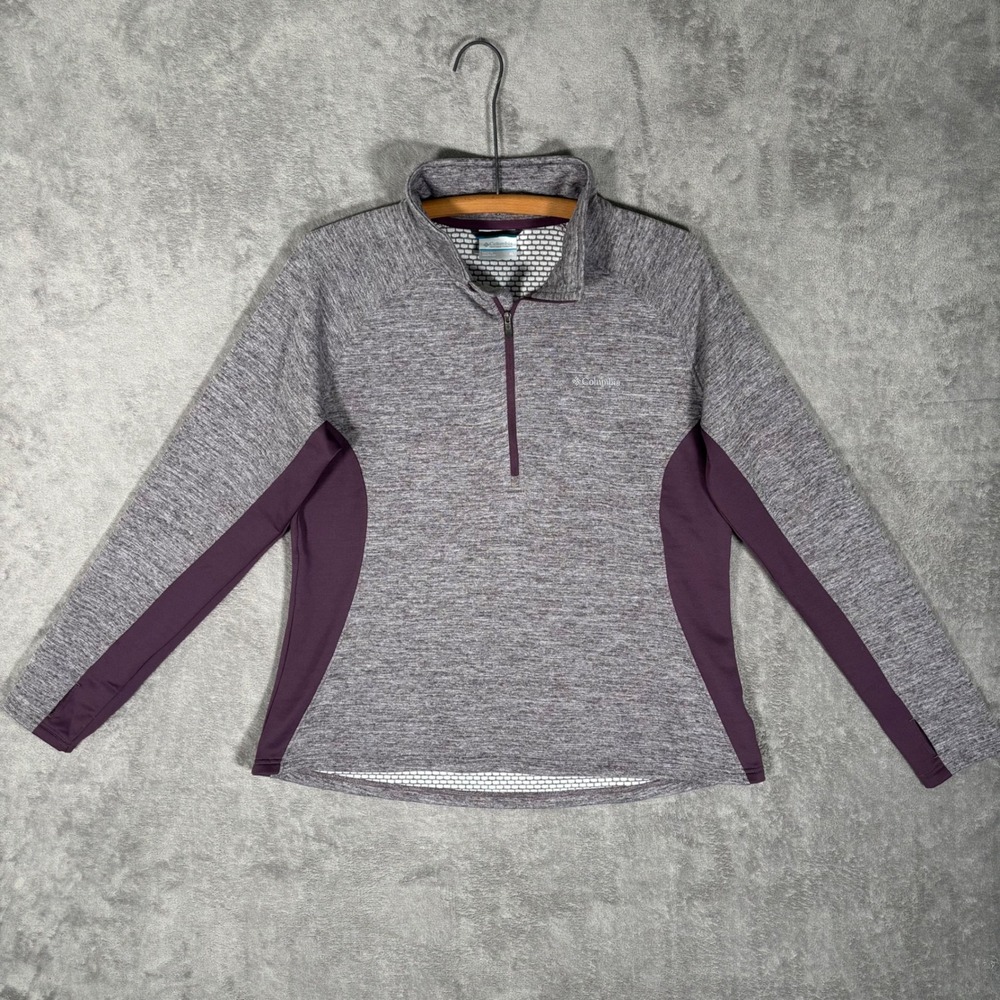 Columbia Womens XL Omni-Heat 1/4 Zip Pullover Purple Gray XK0014 Thumbholes